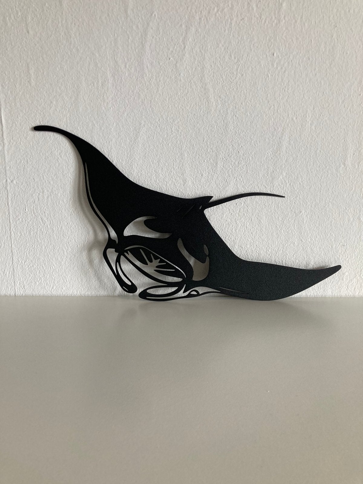 Rog manta mantaray metaal, Metaal, 31 cm, Wandhanger, Zwart