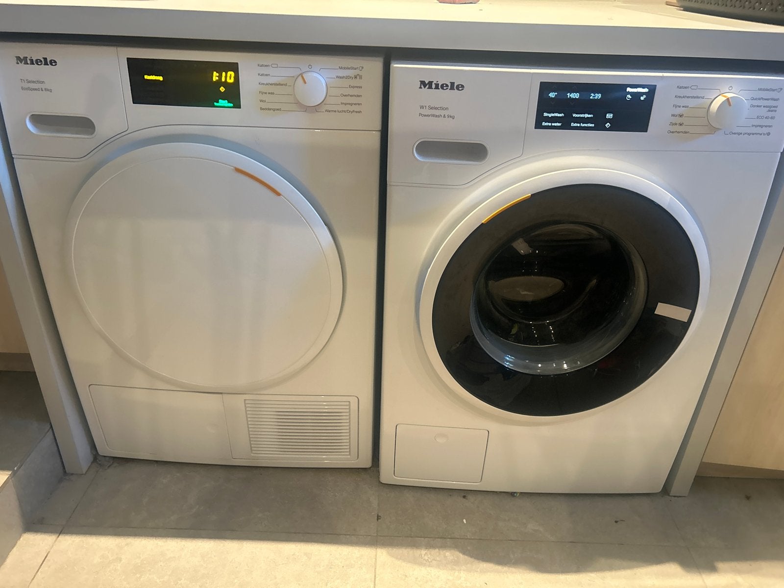 Miele W1 WCR860 WPS PowerWash 2.0 & T1 TSD263 WP EcoSpeed, Witgoed en Apparatuur, Ophalen, 1200 tot 1600 toeren, 8 tot 10 kg, Zo goed als nieuw
