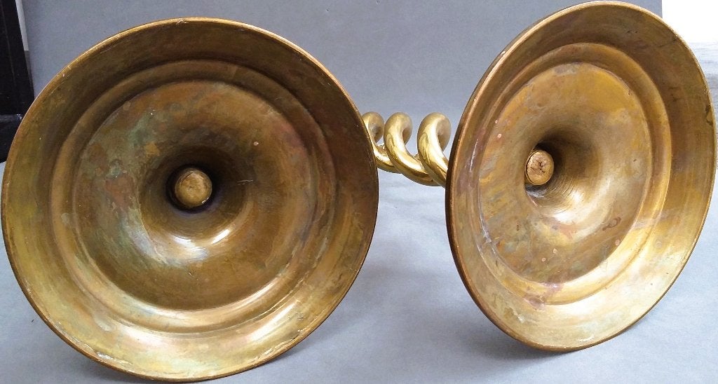 Omstreeks 1885-1910 Twee stuks Spiraal Twist Kandelaar, Antiek en Kunst, Antiek | Koper en Brons, Ophalen of Verzenden, Koper