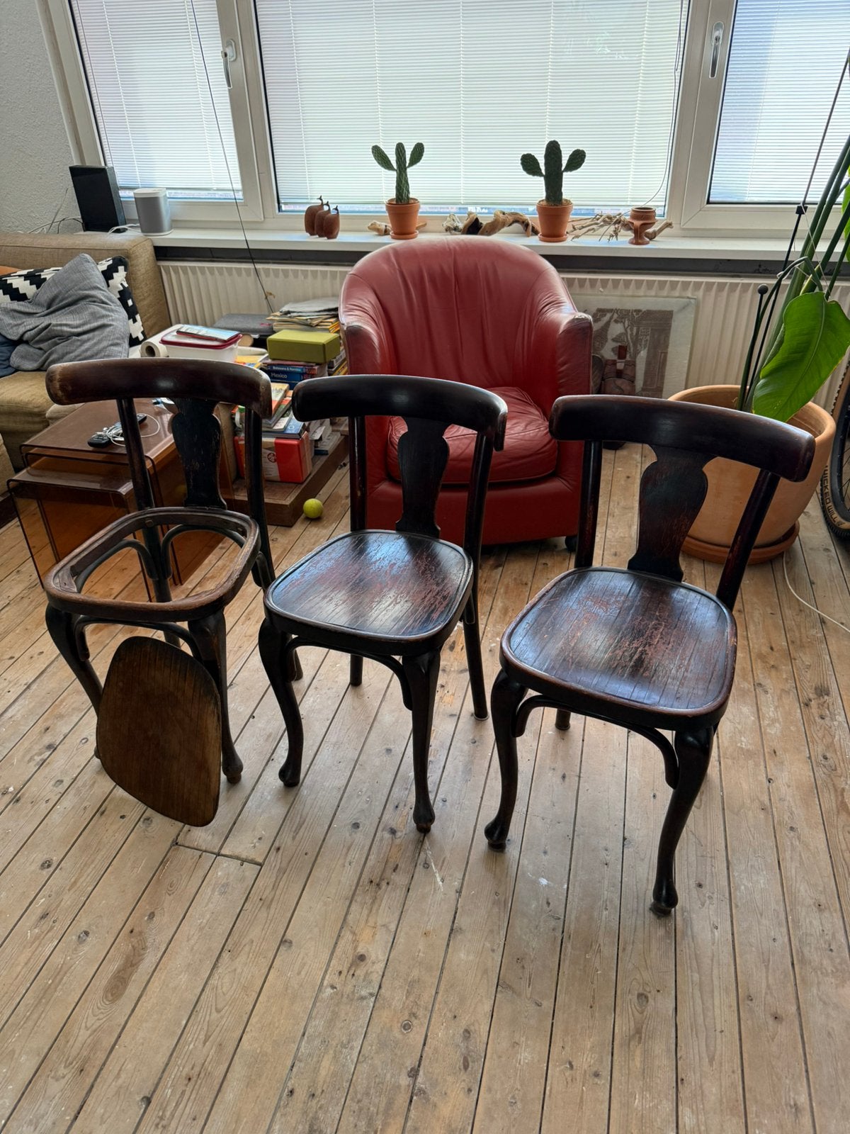 Houten kroeg stoelen 5x, Ophalen, Gebruikt, Hout, Drie
