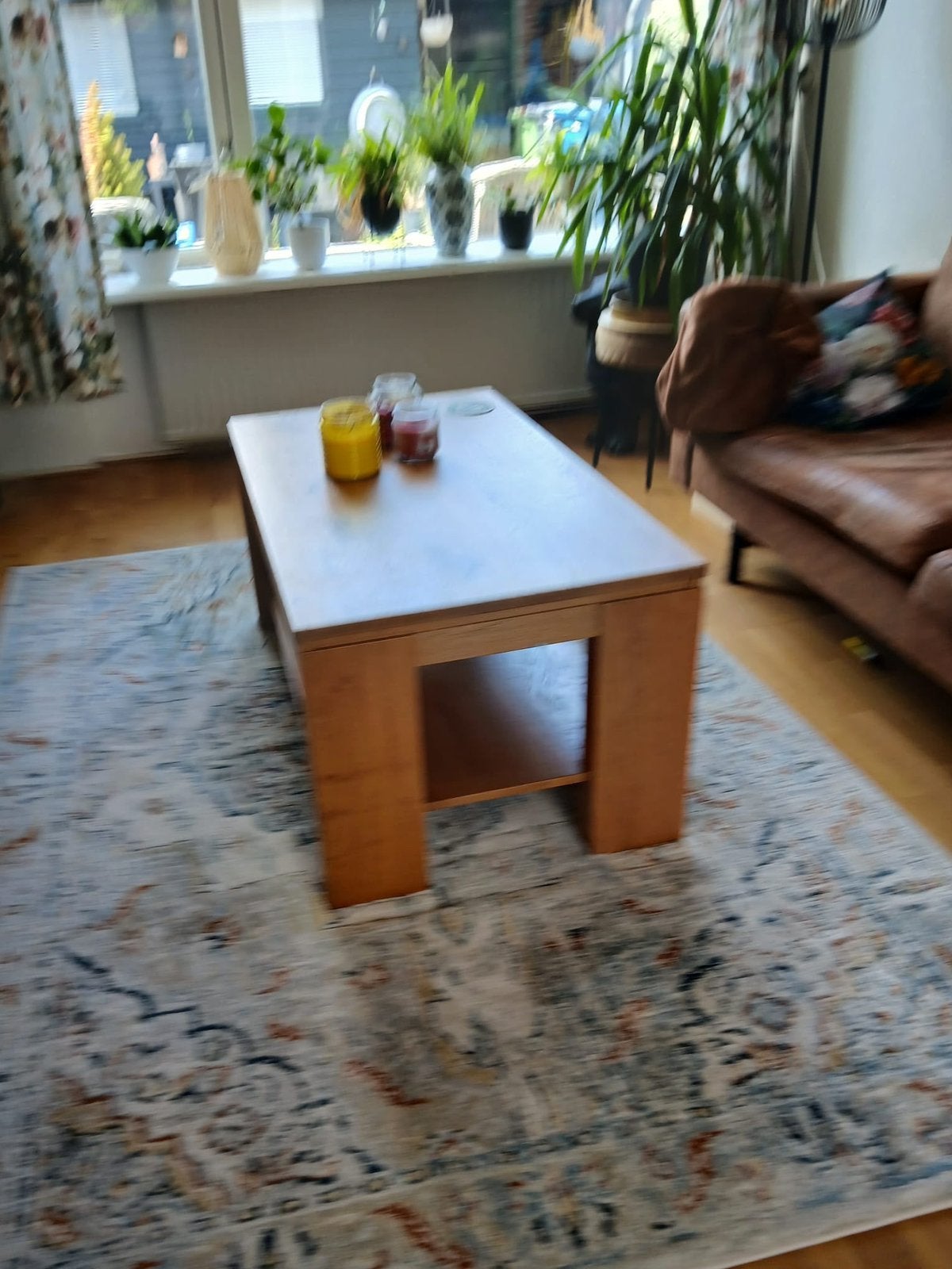 Salontafel massief eiken rechthoekig, Ophalen, 50 – 75, Gebruikt, 100 tot 150 cm