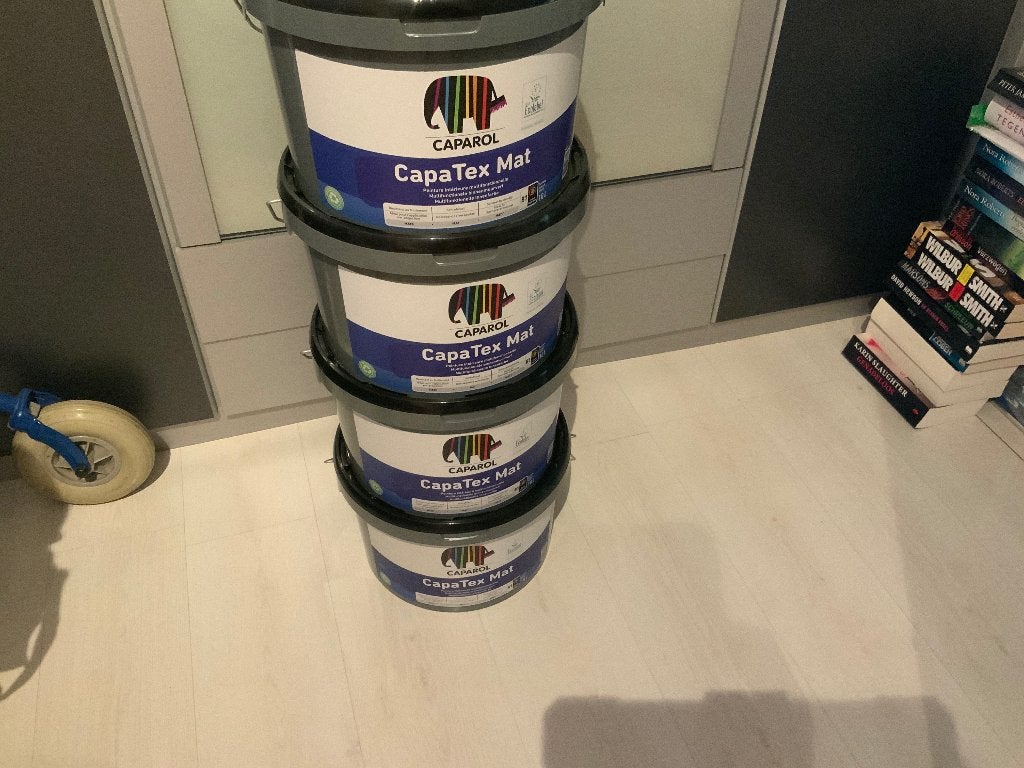 Caparol capatex mat 5x 10 liter wit nieuw., Ophalen, Wit, Nieuw, Verf