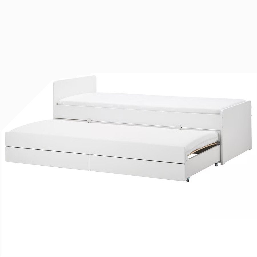 SLAKT ikea bed, met onderbed en opberg lades, Ophalen, Gebruikt, Wit, Tweepersoons