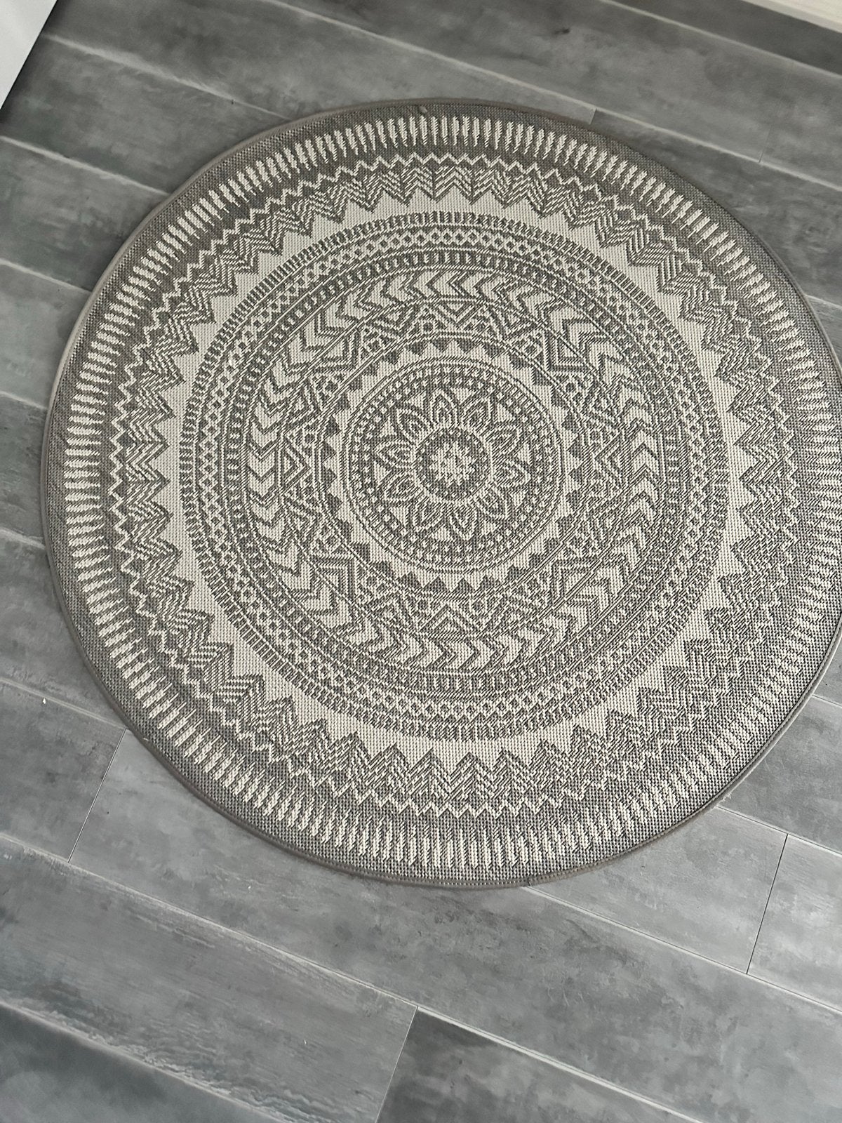 Rond vloerkleed met mandala patroon - Grijs/Wit, Ophalen, 100 tot 150 cm, Rond, 200 cm of meer