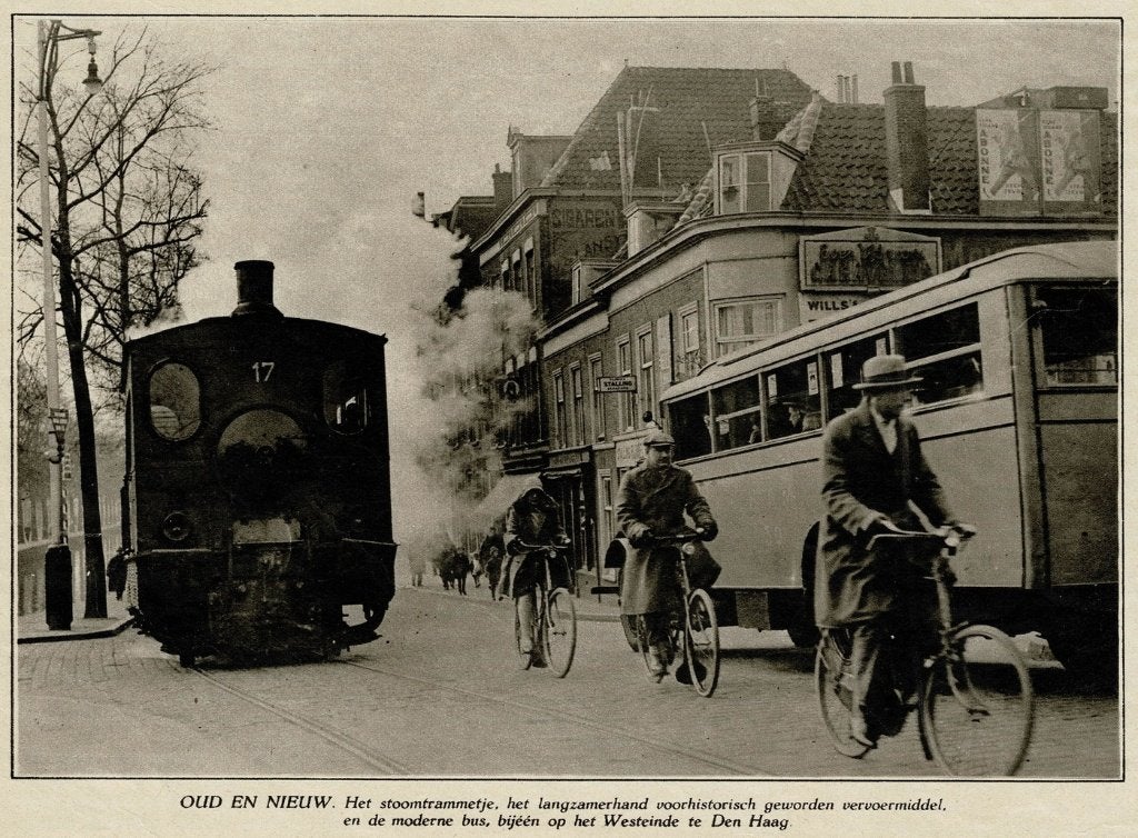 Stoomtram – Den Haag – Westeinde – autobus – 1930, Ophalen of Verzenden, 1920 tot 1940, Zuid-Holland