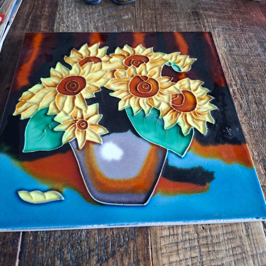 Zonnebloem  Tegel in Relief 20 bij 20 cm groot, Ophalen of Verzenden