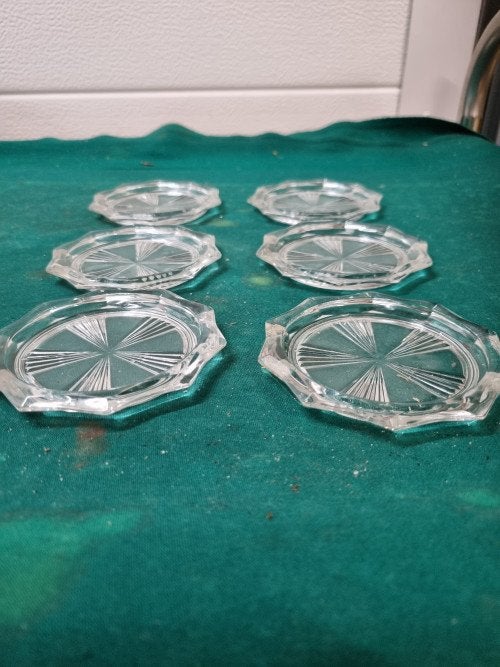 onderzetters van glas vintage zes stuks, Huis en Inrichting, Woonaccessoires | Onderzetters, Ophalen of Verzenden, 'T Olde Gre-j