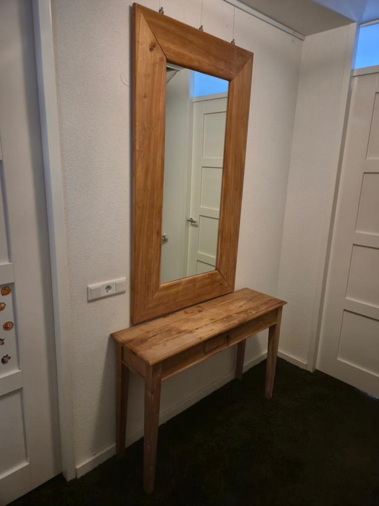 Houten spiegel en sidetable set, Huis en Inrichting, Ophalen of Verzenden, Rechthoekig, Minder dan 100 cm