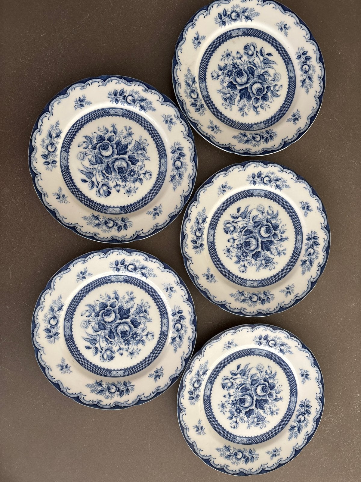 Set van 5 'Blue Rose' Fine Chino Japan borden, Antiek en Kunst, Antiek | Servies los, Ophalen of Verzenden