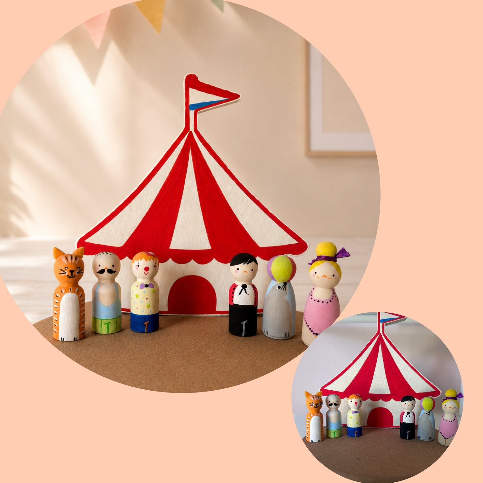 Houten Pegdolls Circus Set - (montessori), Ophalen of Verzenden, Nieuw, Overige typen