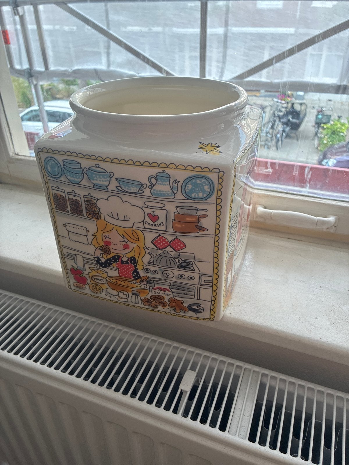 Blond cookie jar zonder deksel - Zo goed als nieuw, Ophalen of Verzenden, Zo goed als nieuw, Voorraadpot, Steen/keramiek