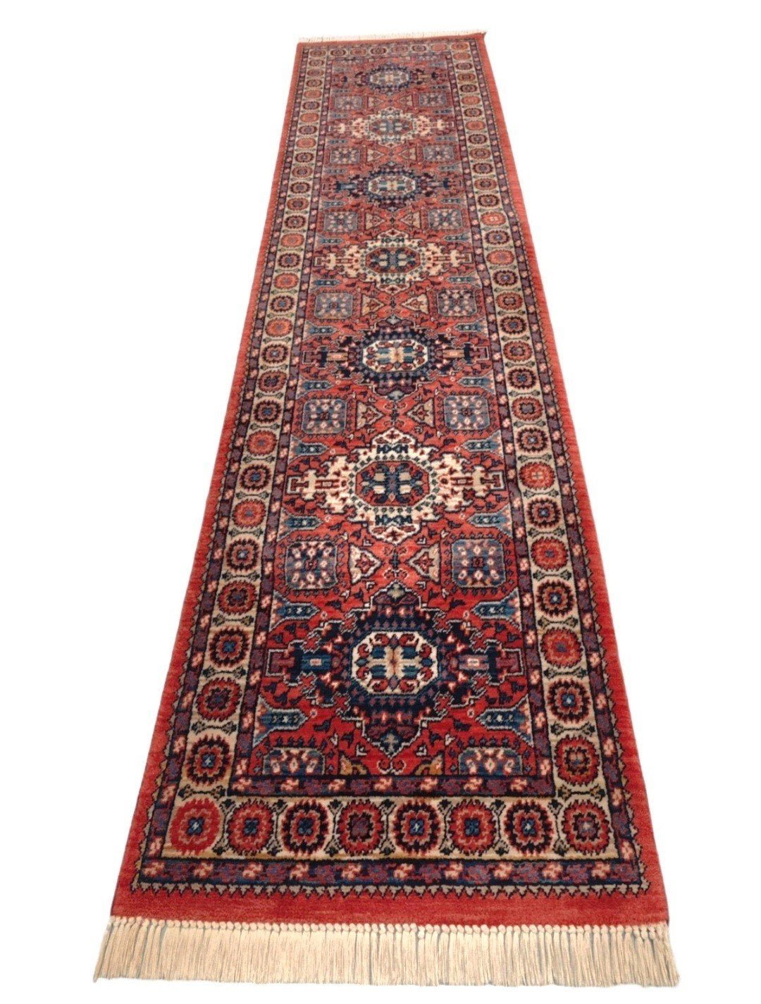 Vintage oosters wol Kadjar tapijt loper orange 73x297cm, Perzisch, Klassiek, Oosters, 200 cm of meer, Www.hypepopup.nl, Zo goed als nieuw