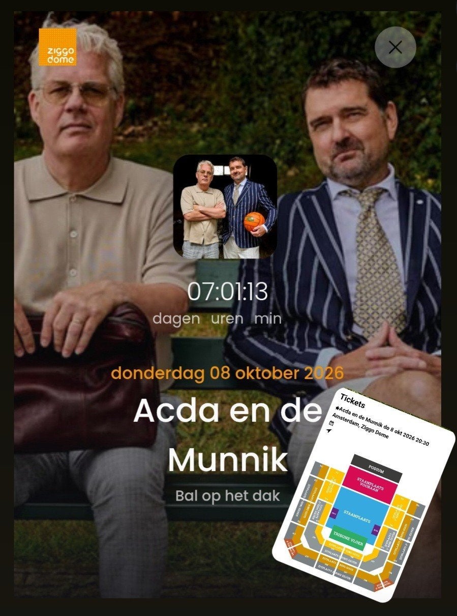 ACDA en De Munnik 8 okt last minute, Tickets en Kaartjes, Twee personen, Oktober
