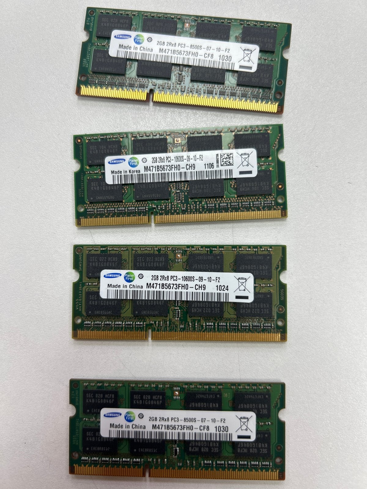 4x Samsung 2GB DDR3 RAM Geheugenmodules voor Laptop, Gebruikt, 8 GB, DDR3, Ophalen of Verzenden