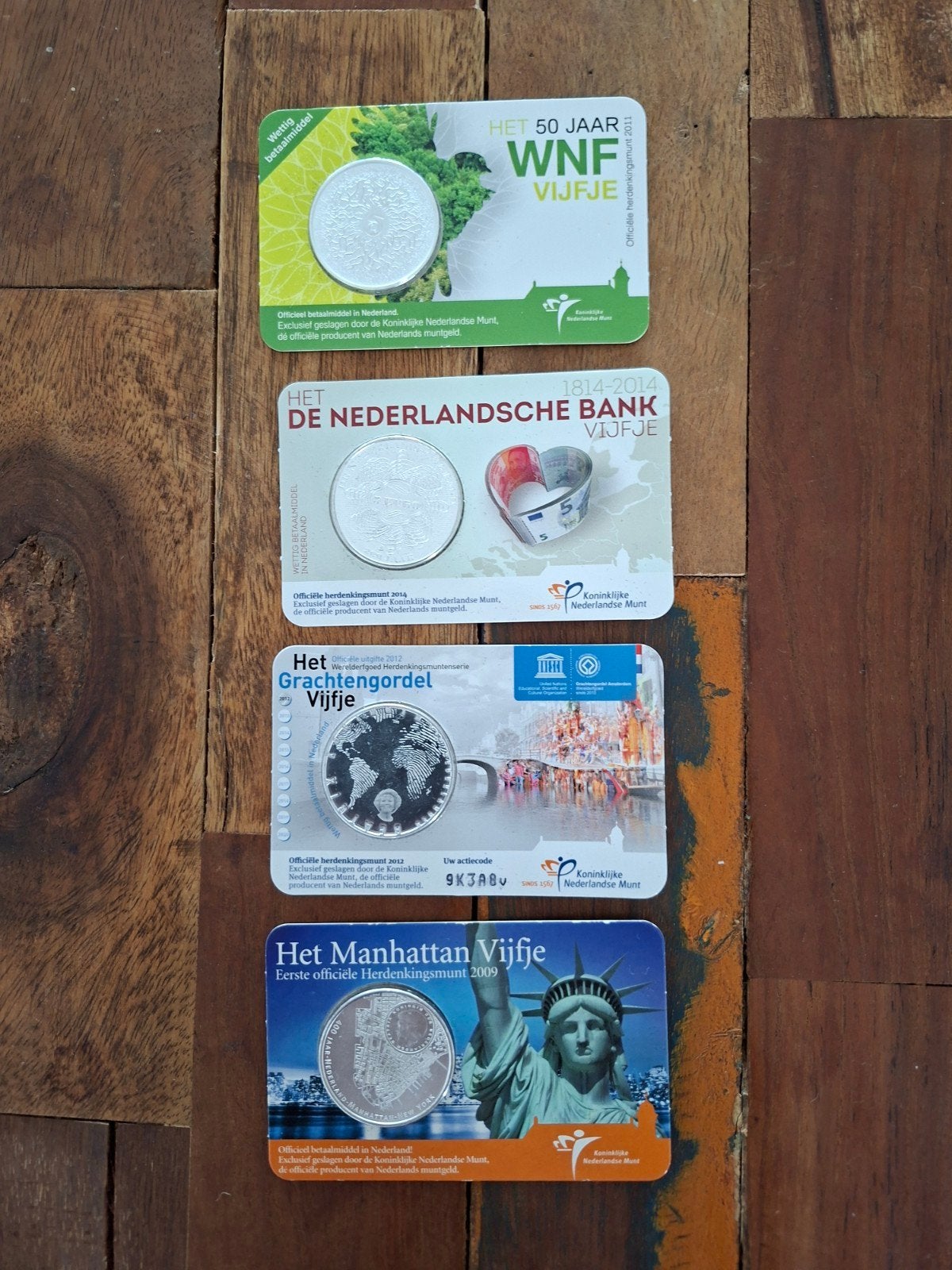 4 zwaar verzilverde 5 euro munten in coincard, Setje, Koningin Beatrix, Zilver, Euro's