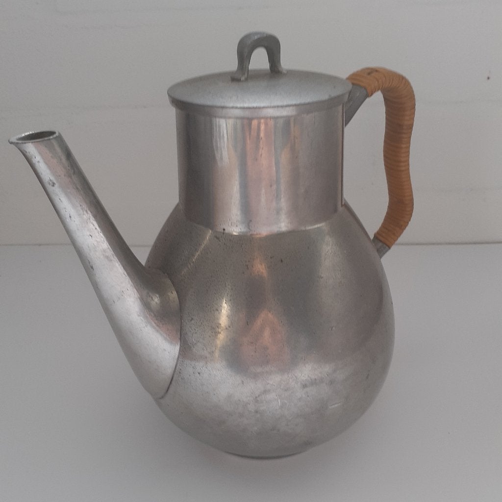 Just Andersen Koffiepot, 1930s Art Deco, Tin & Riet, 17 cm, Antiek en Kunst, Verzenden