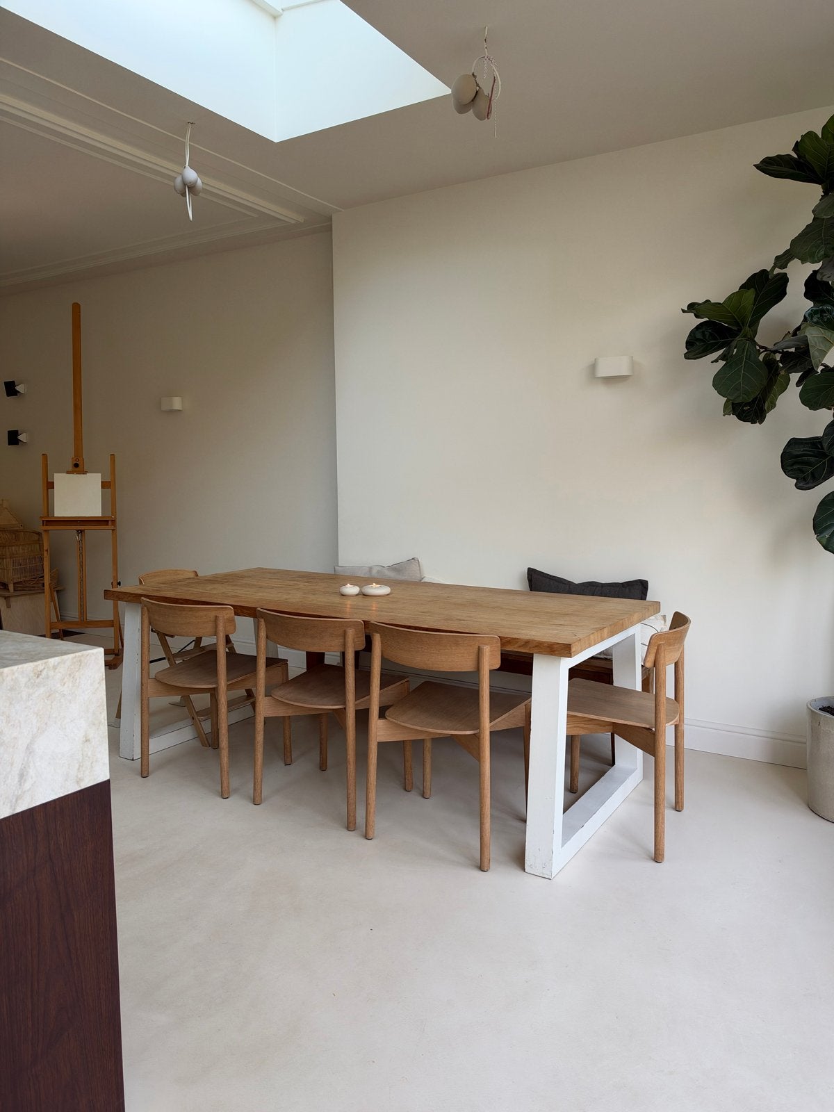 Handgemaakte massief eiken eettafel - 223cm, Huis en Inrichting, Ophalen, Gebruikt, Eikenhout, 200 cm of meer