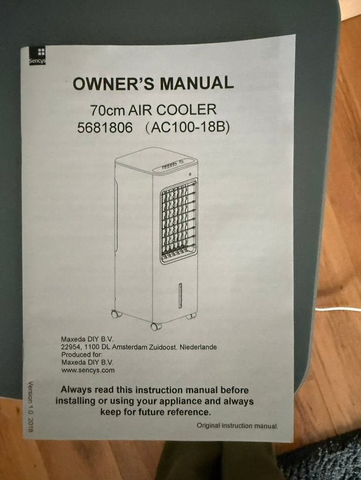 Sencys AC100-18B Air Cooler - 70cm, Witgoed en Apparatuur, Ophalen, Gebruikt, Minder dan 60 m³, 3 snelheden of meer