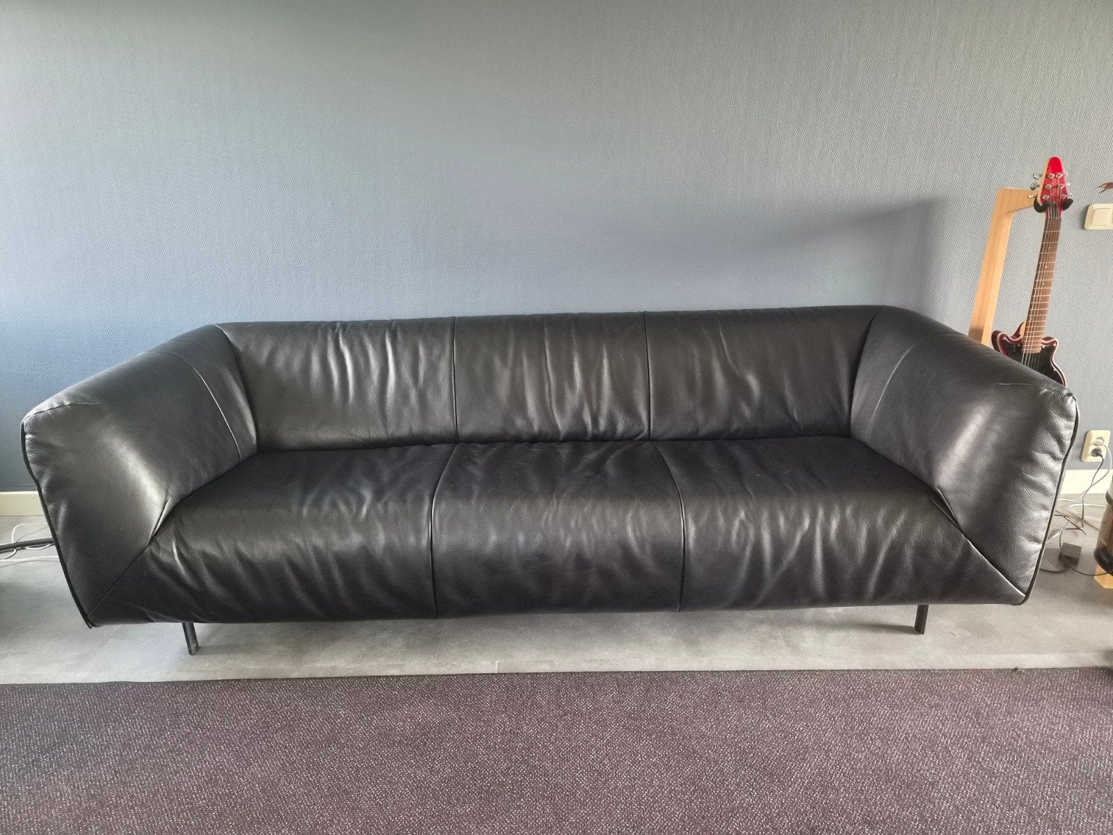 Label Gerard van den Berg Moby Dick 3-zits bank Zwart Leer!, Ophalen, Driepersoons, Zo goed als nieuw, 200 tot 250 cm