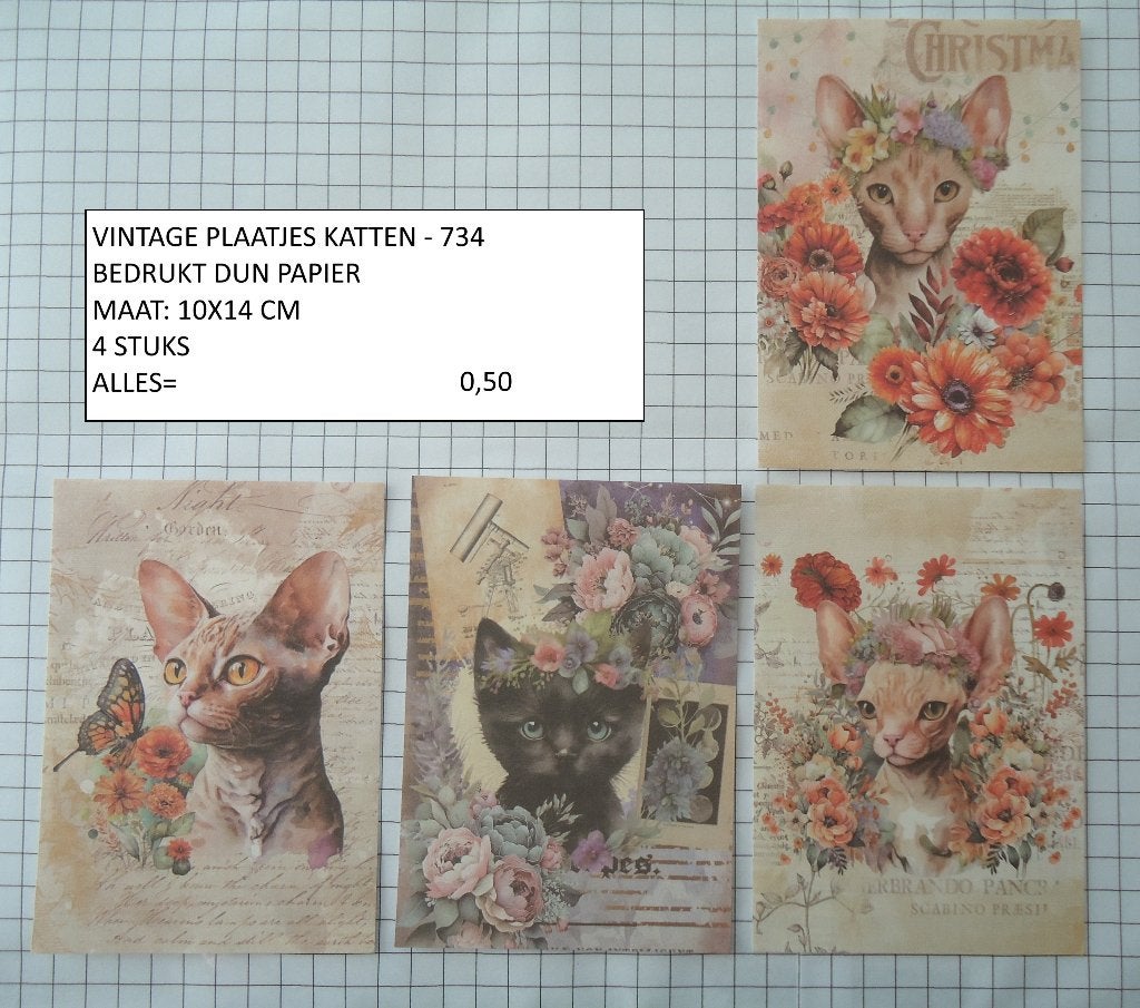 ⚠️nu 0,20: vintage plaatjes katten 734 ( alleen verzenden, Hobby en Vrije tijd, Scrapbooking, Ophalen, Nieuw, Papier of Karton