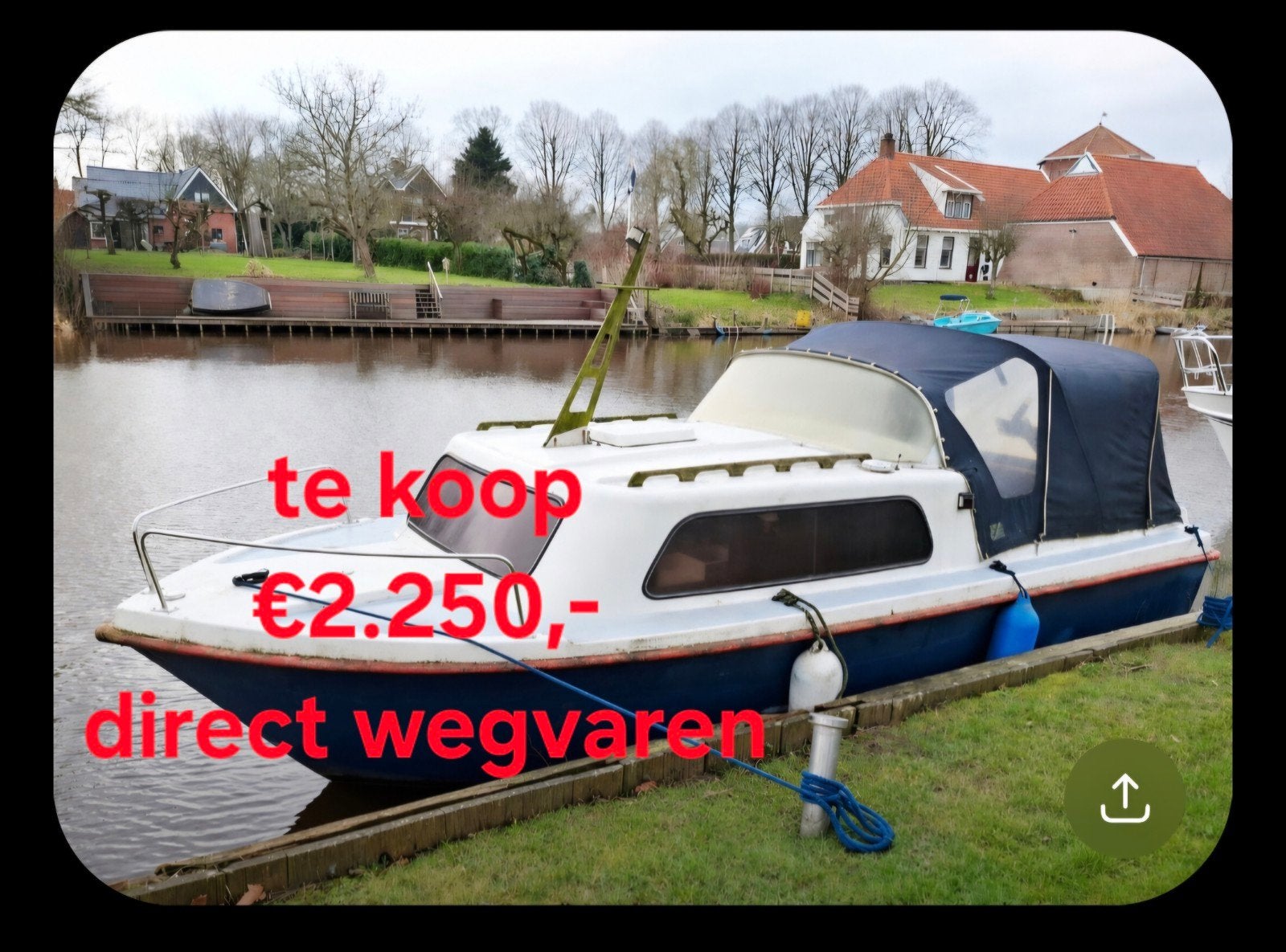 Kajuitboot polyester waterlander 6m met dieselmotor, Ophalen, Gebruikt, Diesel, Waterland