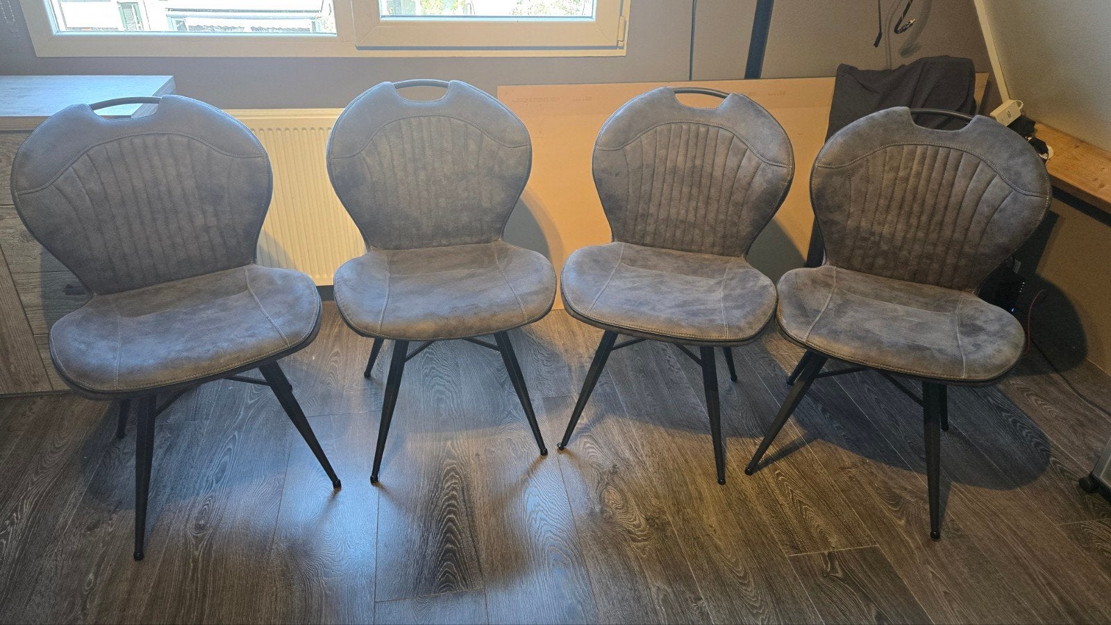 4 eetkamerstoelen antraciet (Profijt meubel), Ophalen, Grijs, Vijf, Zes of meer stoelen