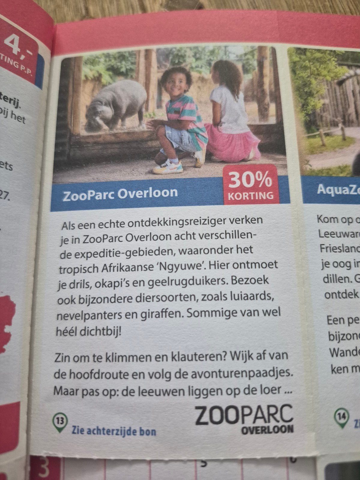 Zooparc overloon 30% korting, Tickets en Kaartjes, Eén persoon, Kortingsbon