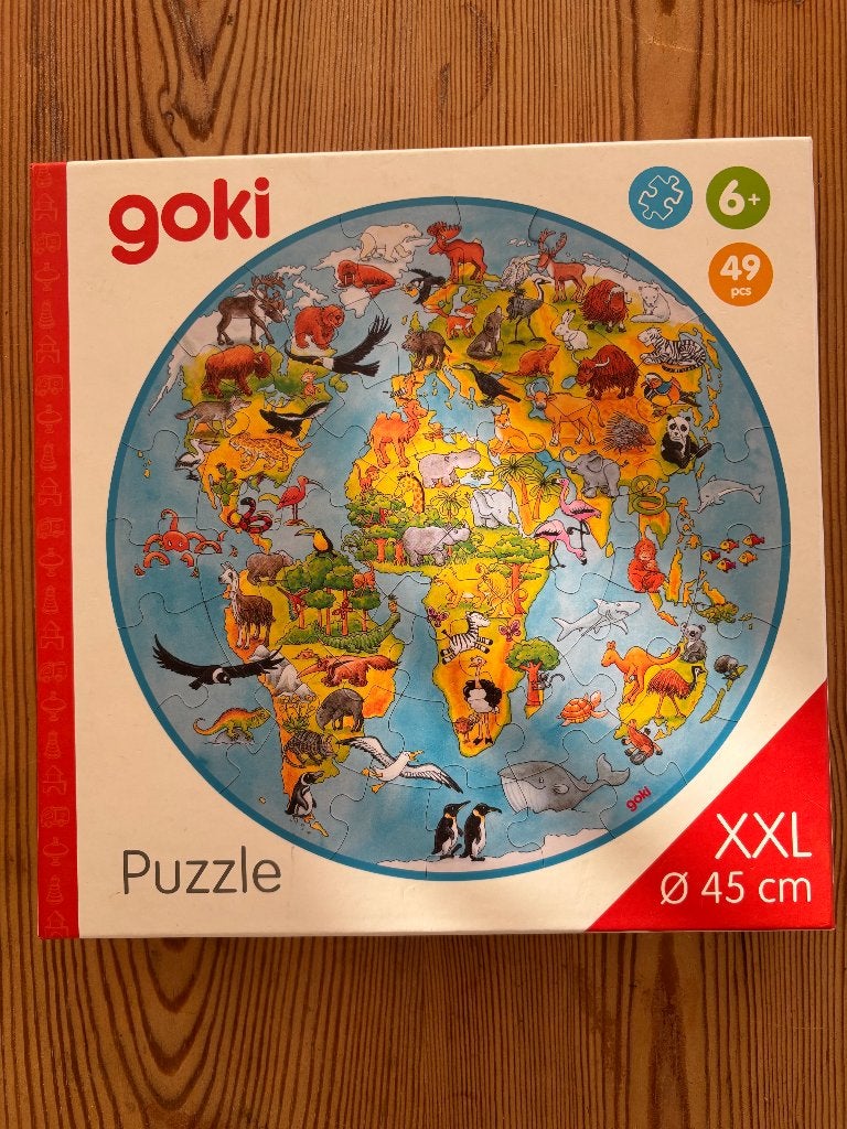 Educatieve wereldpuzzel XXL met hun dieren, 49 stukjes, Ophalen of Verzenden, Zo goed als nieuw, Puzzelen