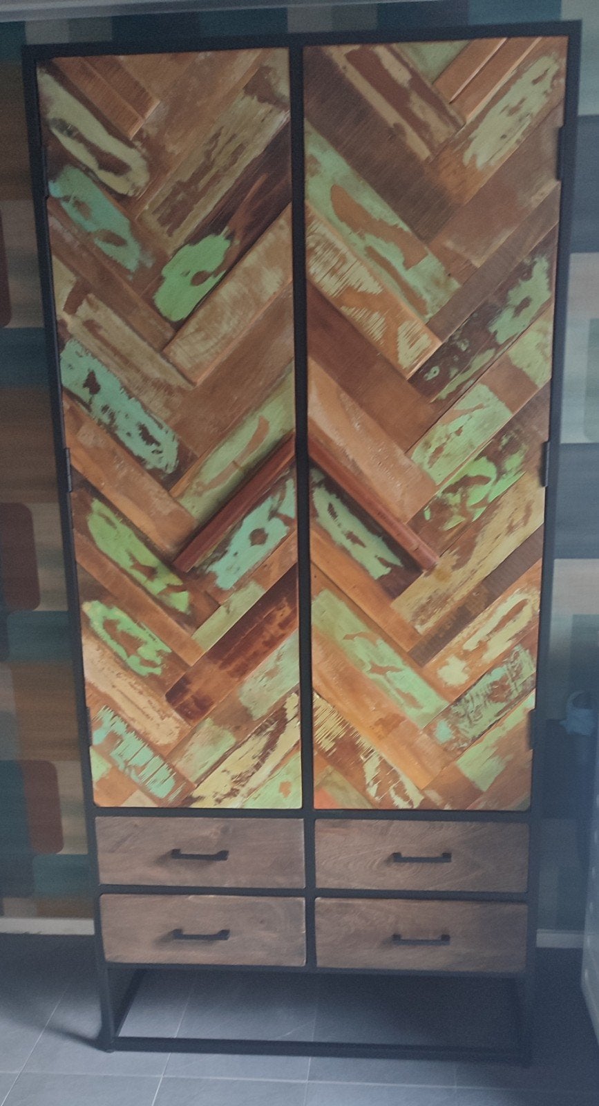 Daan Hout Panaque Kabinet - 90x190x40 cm, Met lade(s), 50 tot 100 cm, Zo goed als nieuw, Industrieel, Modern, Hout