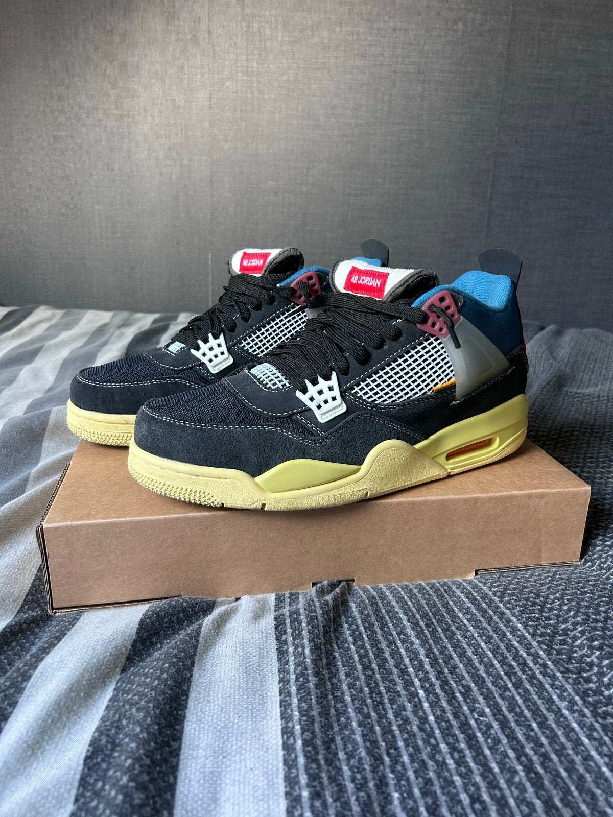 Nike Air Jordan 4 union, Verzenden, Gedragen, Zwart, Sneakers of Gympen
