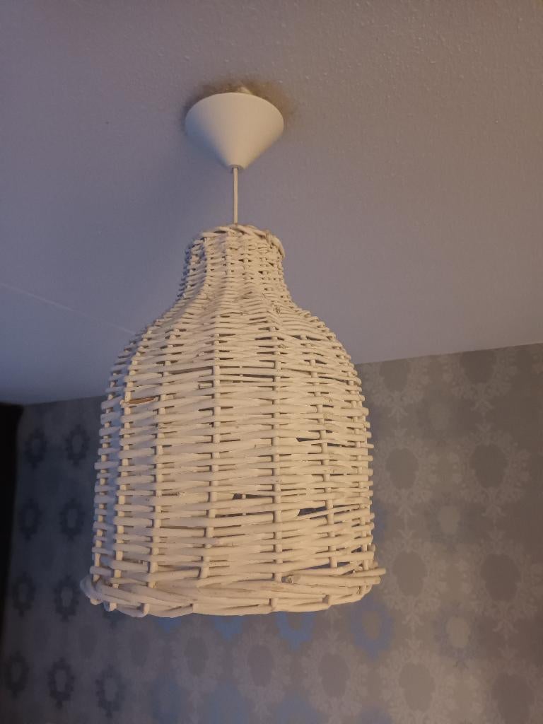 Lampenkap, hanglamp, wit, rotan,landelijk,vintage, 35x25 cm, Ophalen, 25 tot 50 cm, Wit, Rond