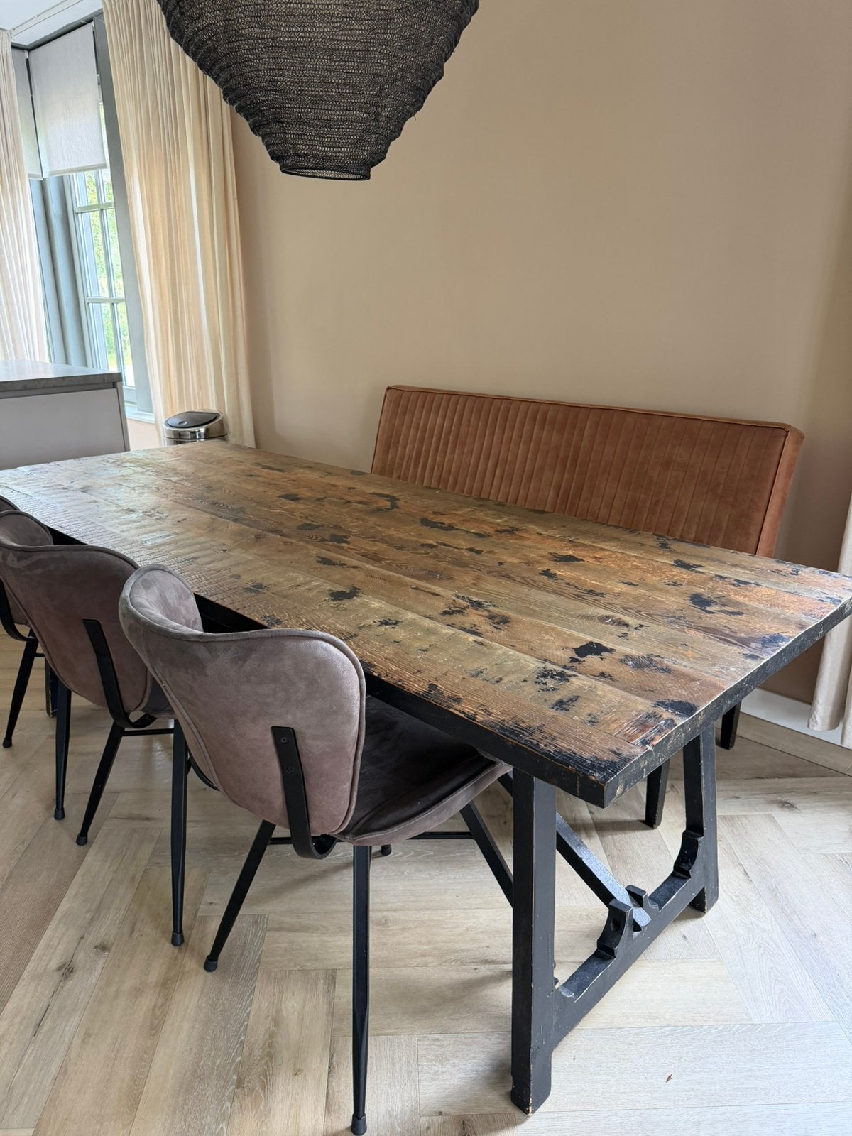 Eettafel ZGAN 220x90 cm massief hout, Huis en Inrichting, Tafels | Eettafels, Ophalen, 200 cm of meer, 50 tot 100 cm, Zo goed als nieuw