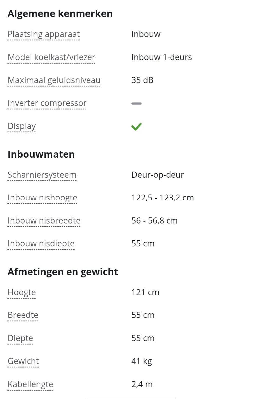 AEG inbouw koelkast, 6 jaar oud, werkt perfect, Witgoed en Apparatuur, Ophalen, 120 tot 140 cm, 200 liter of meer, 45 tot 60 cm