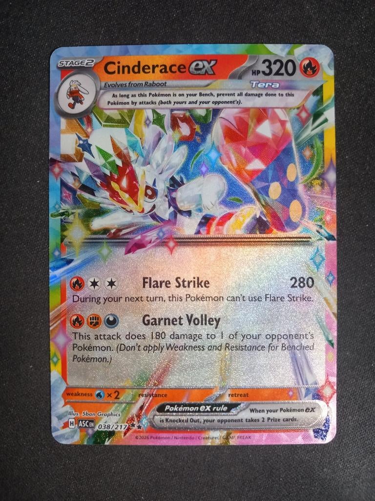 Pokemon Cinderace ex 038/217 Ascended Heroes Ultra Rare NM, Verzenden, Zo goed als nieuw, Losse kaart, Foil