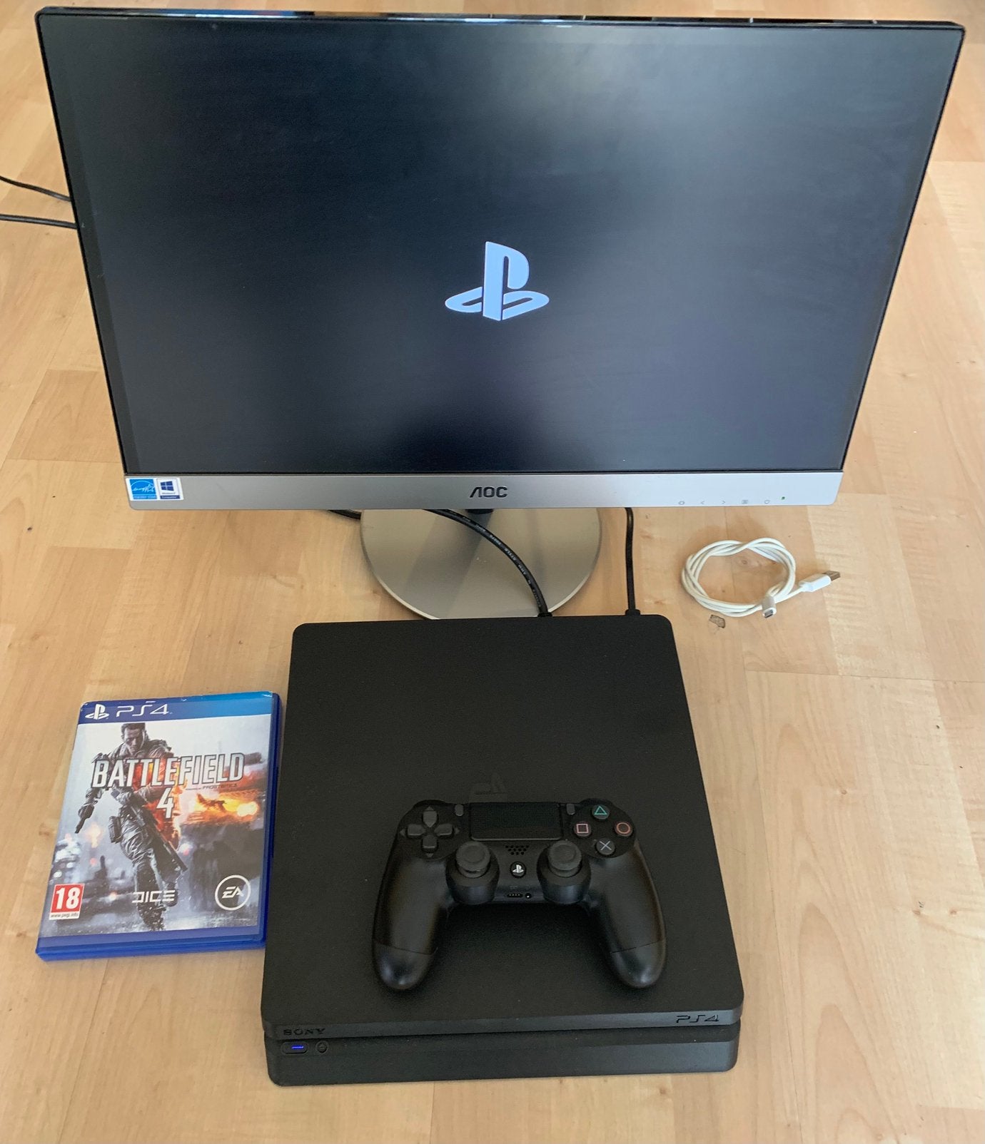 PlayStation 4 Slim + monitor, Spelcomputers en Games, Ophalen of Verzenden, Zo goed als nieuw, Met 1 controller, Slim