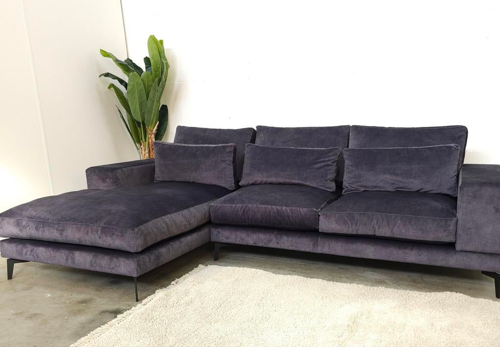 Luxe Hoekbank Velvet Blauw Nieuwstaat - Piet Klerx, Ophalen of Verzenden, Tweelingenlaan 106, Stof, Nijhof Brothers Furniture