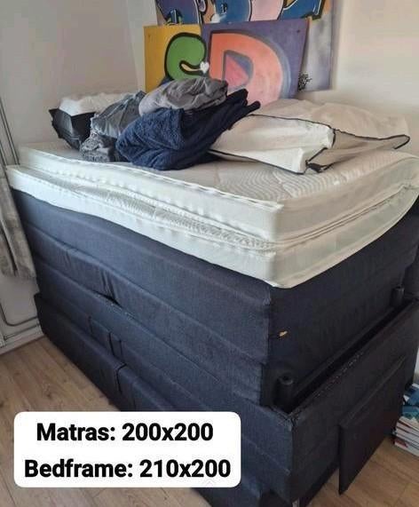Boxspring met verstelbare matrassen, Ophalen, Gebruikt, Tweepersoons, 180 cm