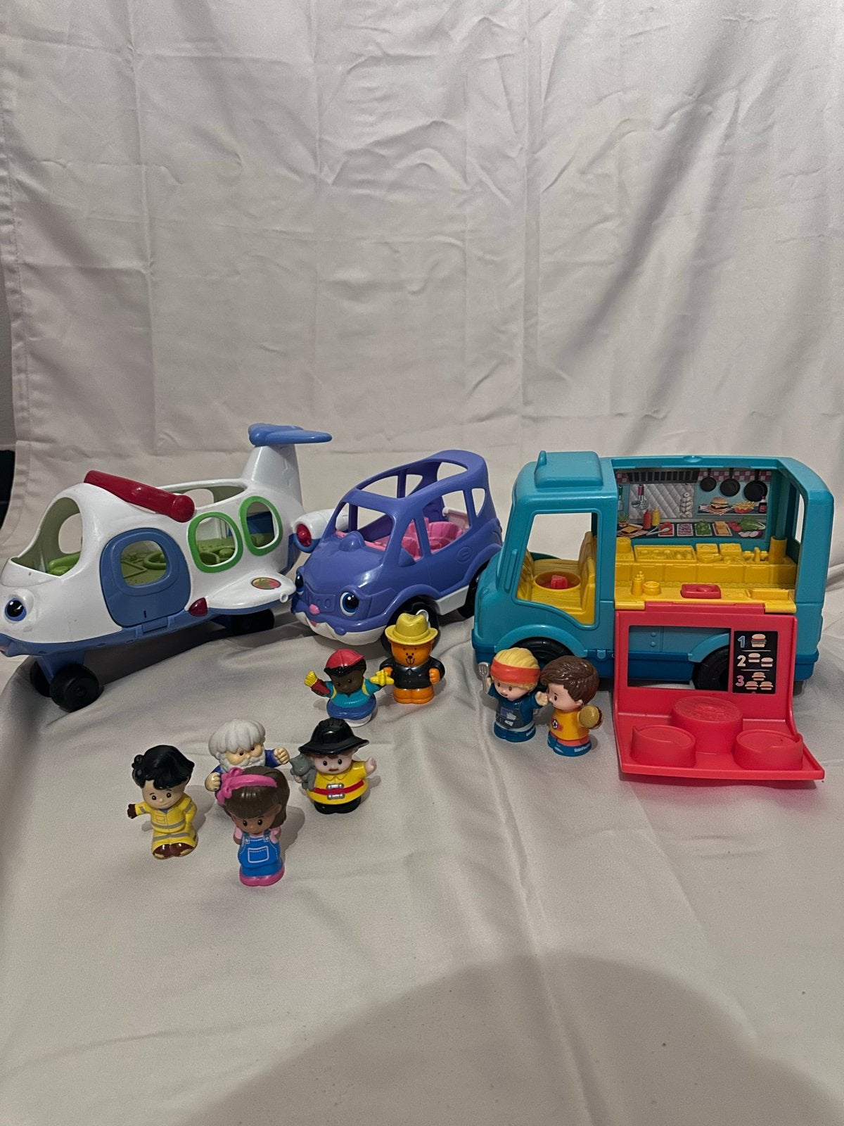 Fisher-Price Little People Vliegtuig, Bus & Foodtruck met Po, Ophalen of Verzenden, Gebruikt