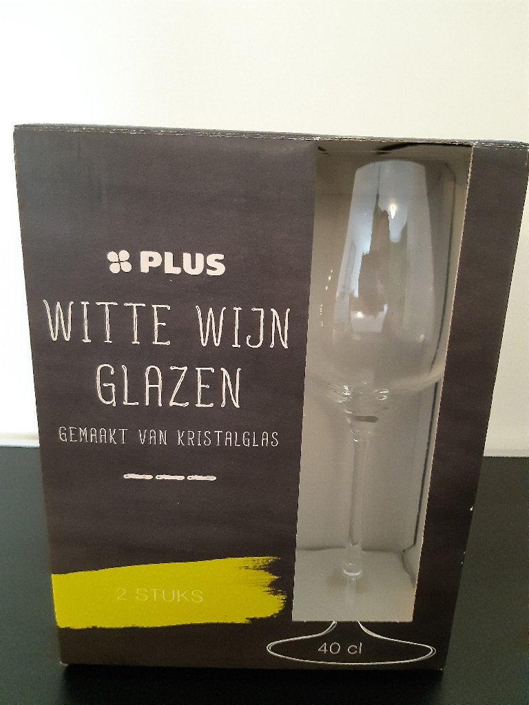 Witte wijnglazen gemaakt van kristalglas 2 stuks NIEUW, Ophalen of Verzenden, Nieuw, Kristal, Glas of Glazen