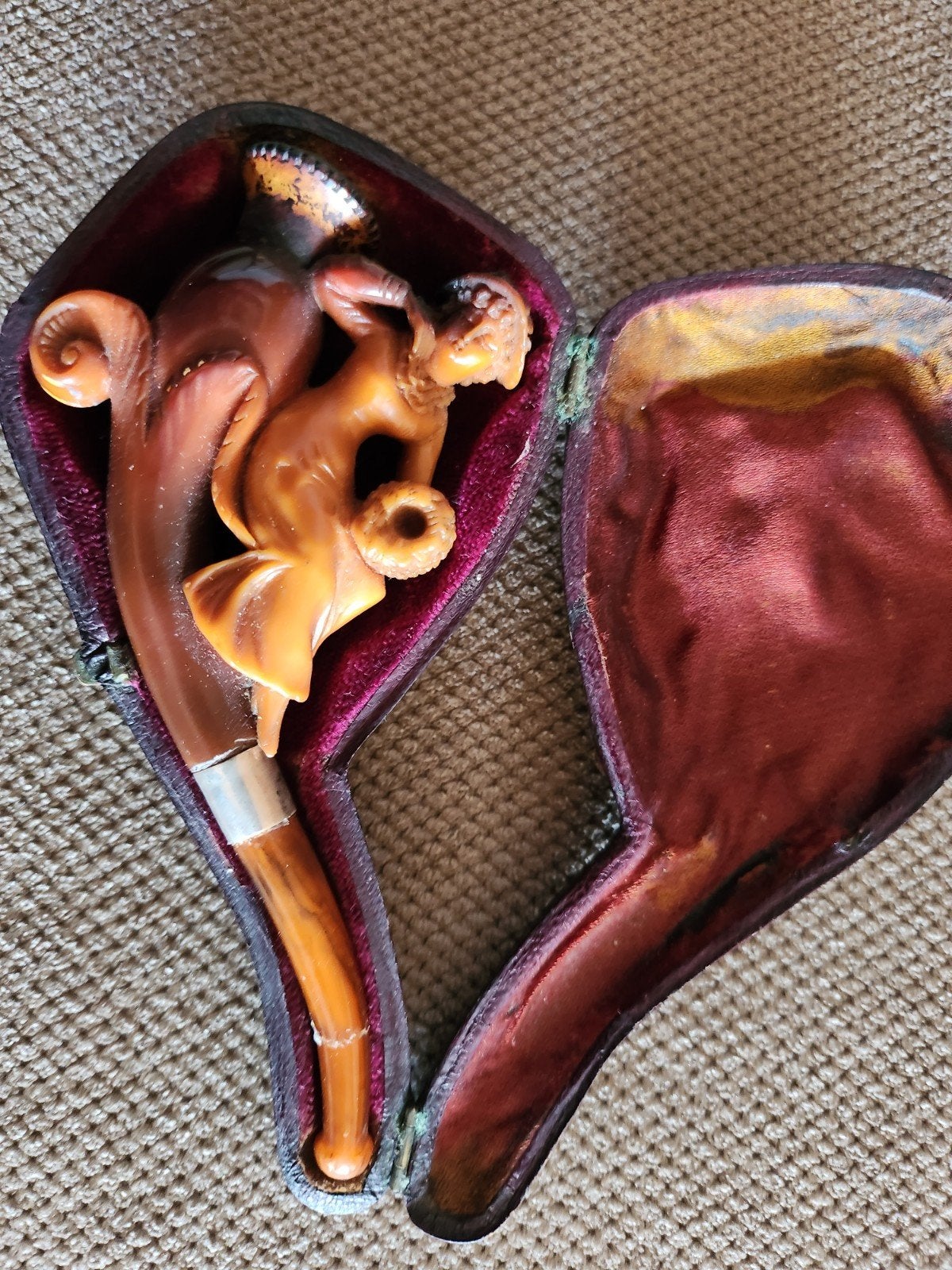 Antieke Meerschuim Pijp met Figuur in Etui, Ophalen of Verzenden