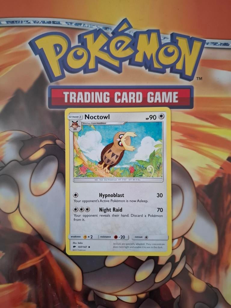 Noctowl 107/147 Sun&moon Burning Shadows pokemon kaart, Ophalen of Verzenden, Zo goed als nieuw, Losse kaart
