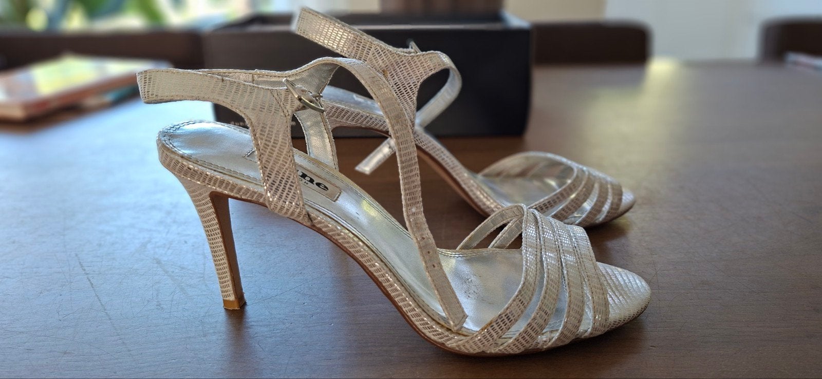 Dune London Maci zilveren metallic sandalen maat 37, Overige kleuren, Zo goed als nieuw, Dune London, Sandalen of Muiltjes