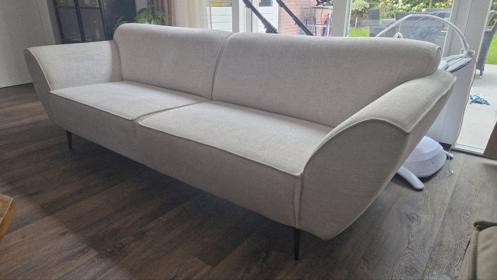 Moderne Montel 2-zits en 3-zits banken, wit met zwarte poten, Ophalen, Gebruikt, Overige maten, 75 tot 100 cm