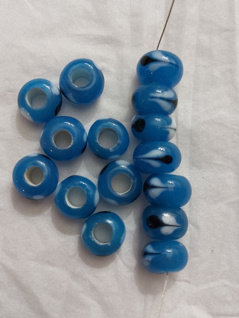Blauw bewerkte grote gat glaskralen, Verzenden, Nieuw, Kraal