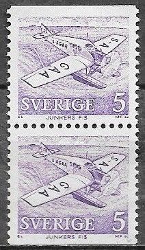 ZWEDEN 5 Ø. zegel Postvliegtuig - Junkers F 13 - 1972, Ophalen of Verzenden, Postfris, Vliegtuigen