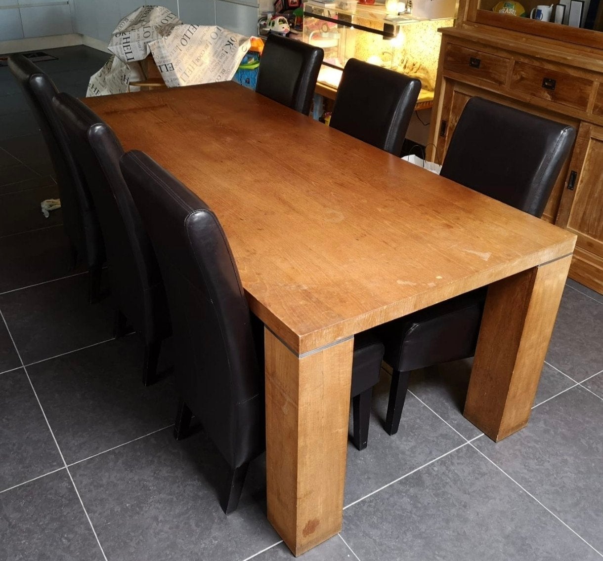 Robuuste eettafel 100x220 cm - Massief hout, Huis en Inrichting, Tafels | Eettafels, Ophalen, Gebruikt, 200 cm of meer, 50 tot 100 cm