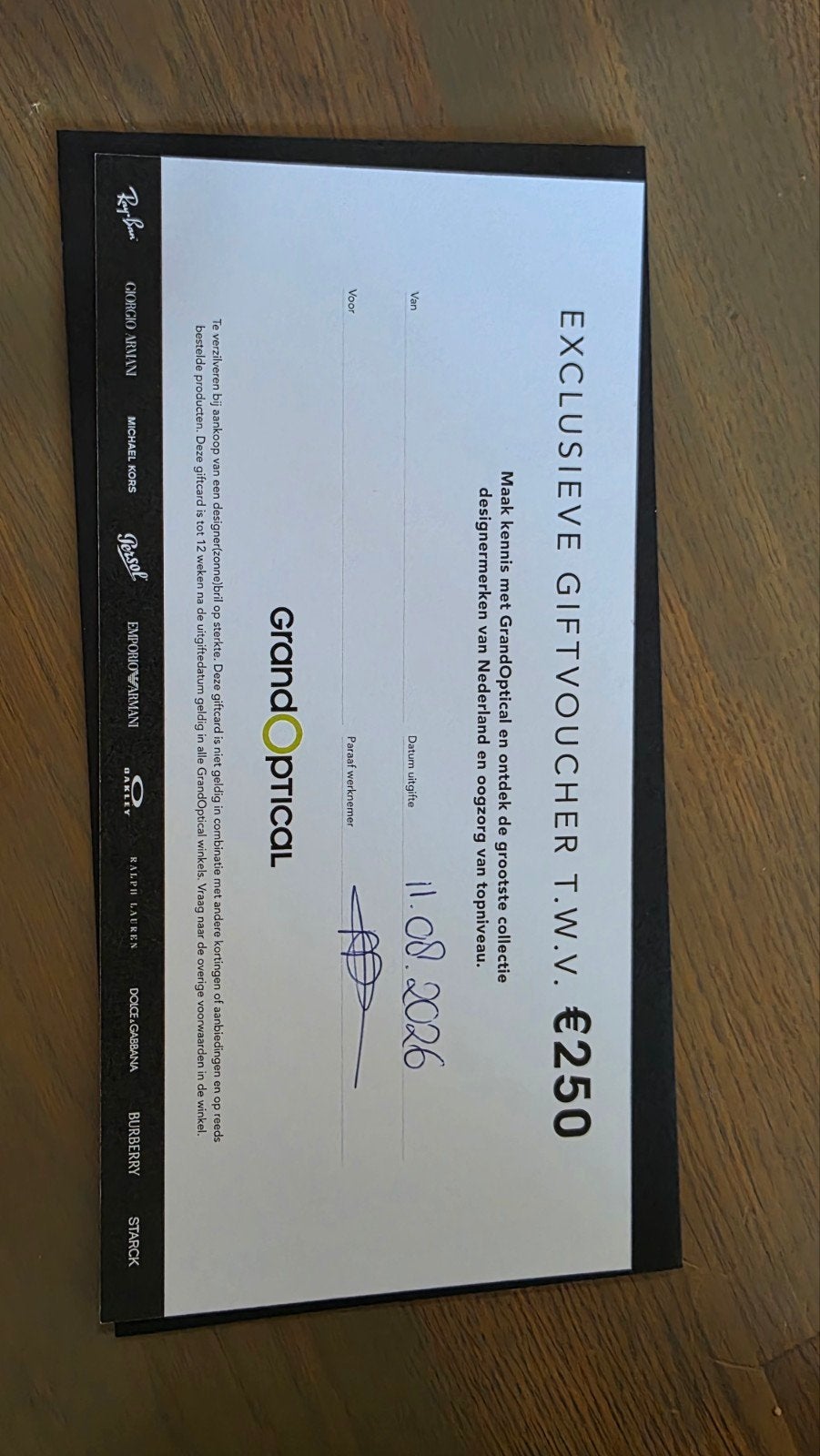 Cadeaubon GrandOptical, Tickets en Kaartjes, Eén persoon, Cadeaubon, Overige typen
