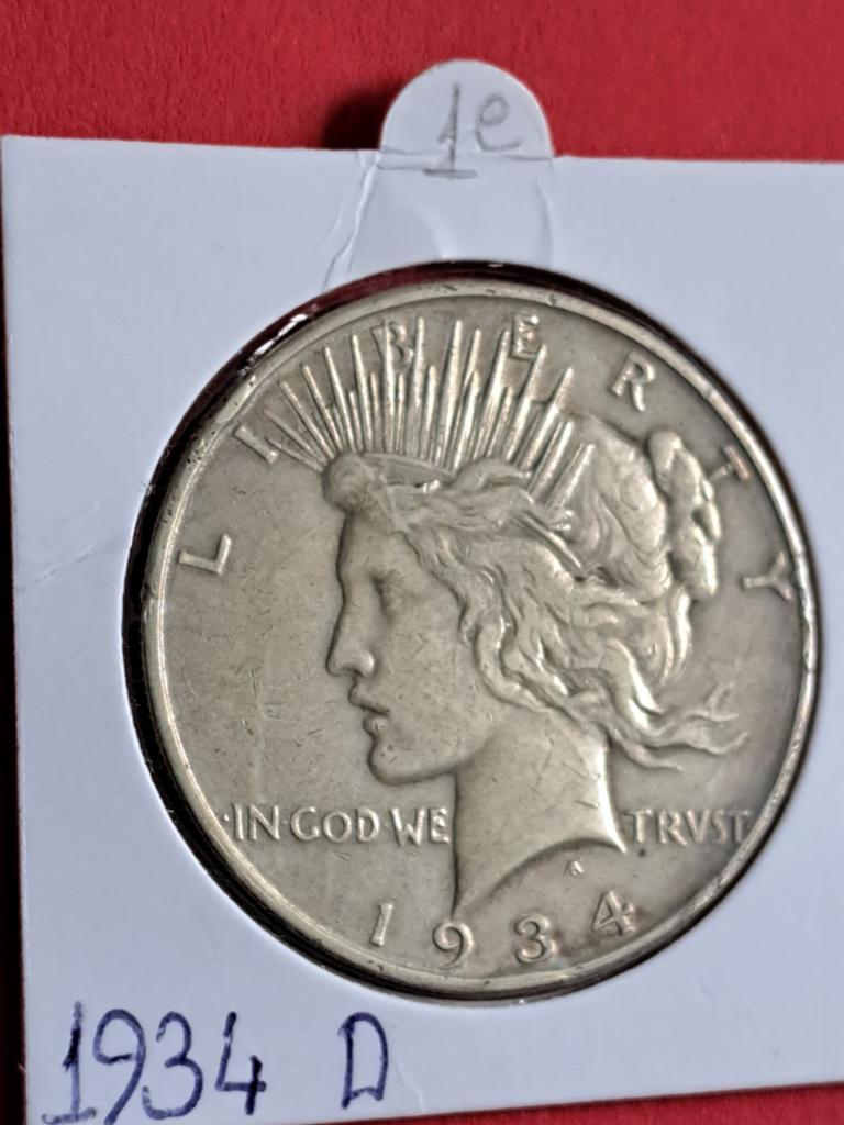 Amerika one dollar 1934 D peace dollar, Postzegels en Munten, Munten | Amerika, Ophalen of Verzenden, Noord-Amerika, Losse munt