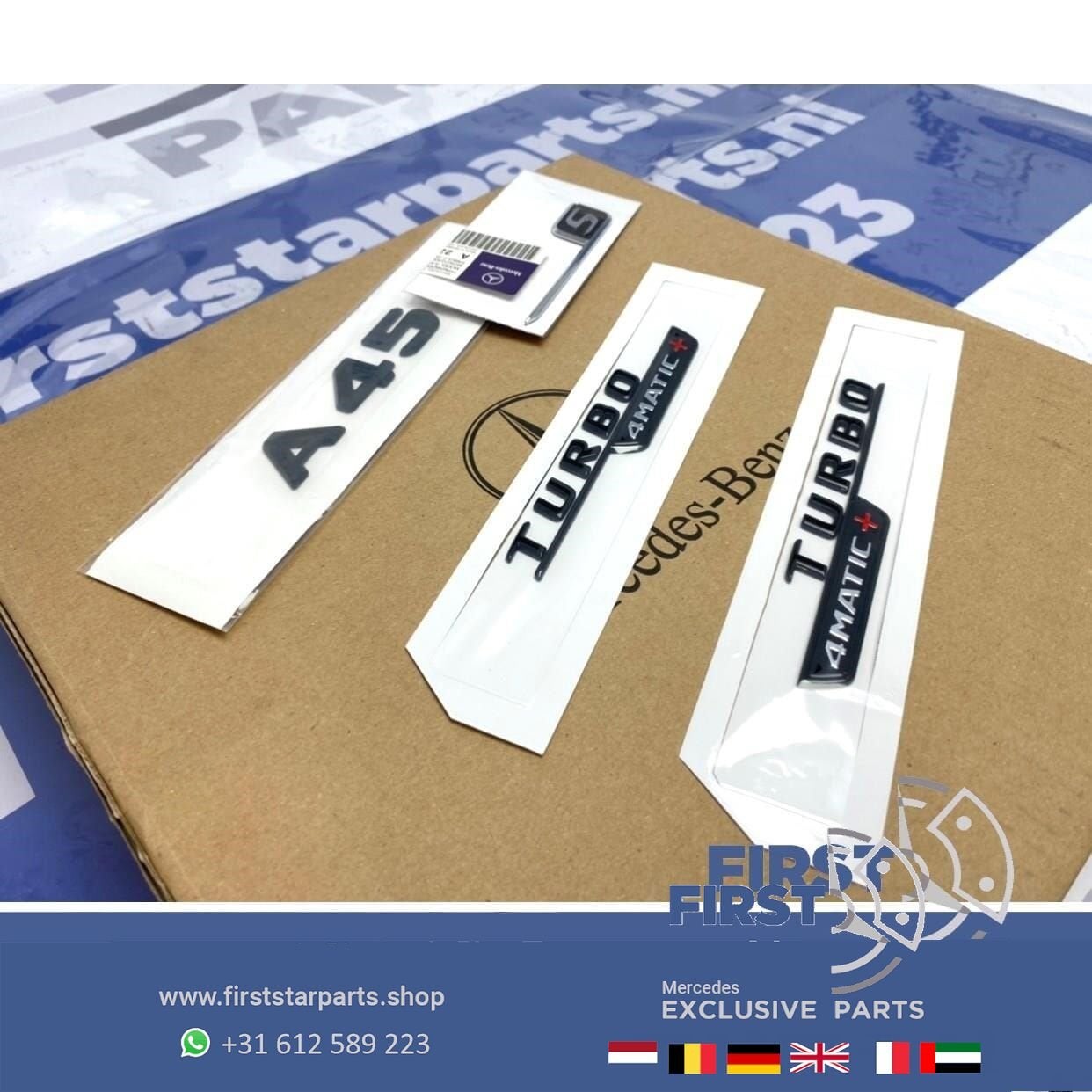 W177 A45S AMG LOGO SET ZWART Turbo 4matic + emblemen A Klass, Gebruikt, -, Ophalen of Verzenden, -