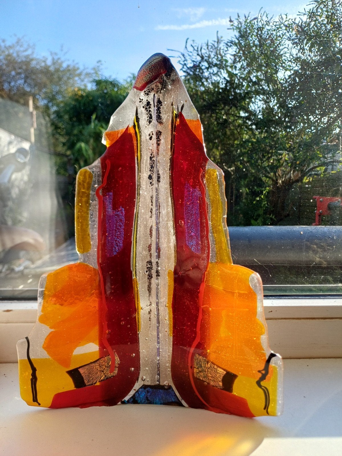 Glazen beeld "Sunshine" van Ton Verdegaal met certificaat, Antiek en Kunst, Handgemaakt, Meerkleurig, Beeld, 37 cm